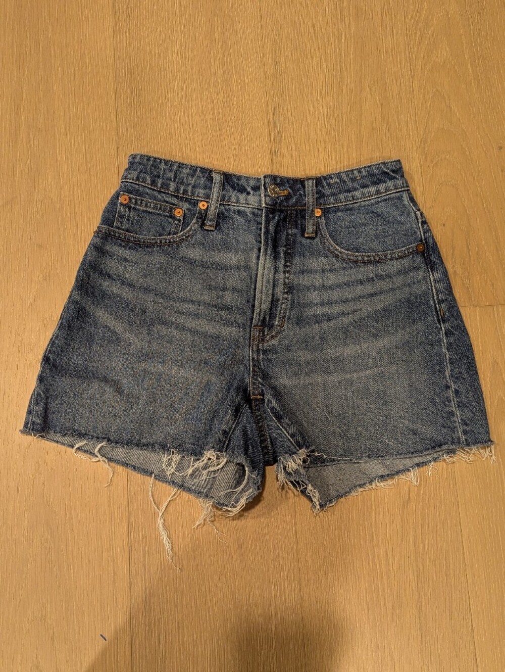 Classic High-Rise Distressed Denim Shorts - Blue Curvy Vintage Fit